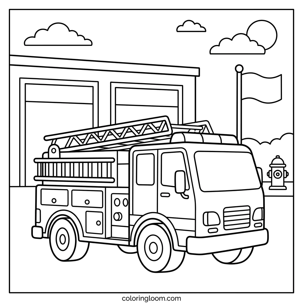 Free Fire Truck Coloring Pages Printable PDF for Kids Sheet 8