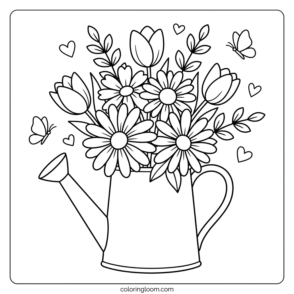 Free Flower Coloring Pages Printable PDF for Kids & Adults Sheet 1