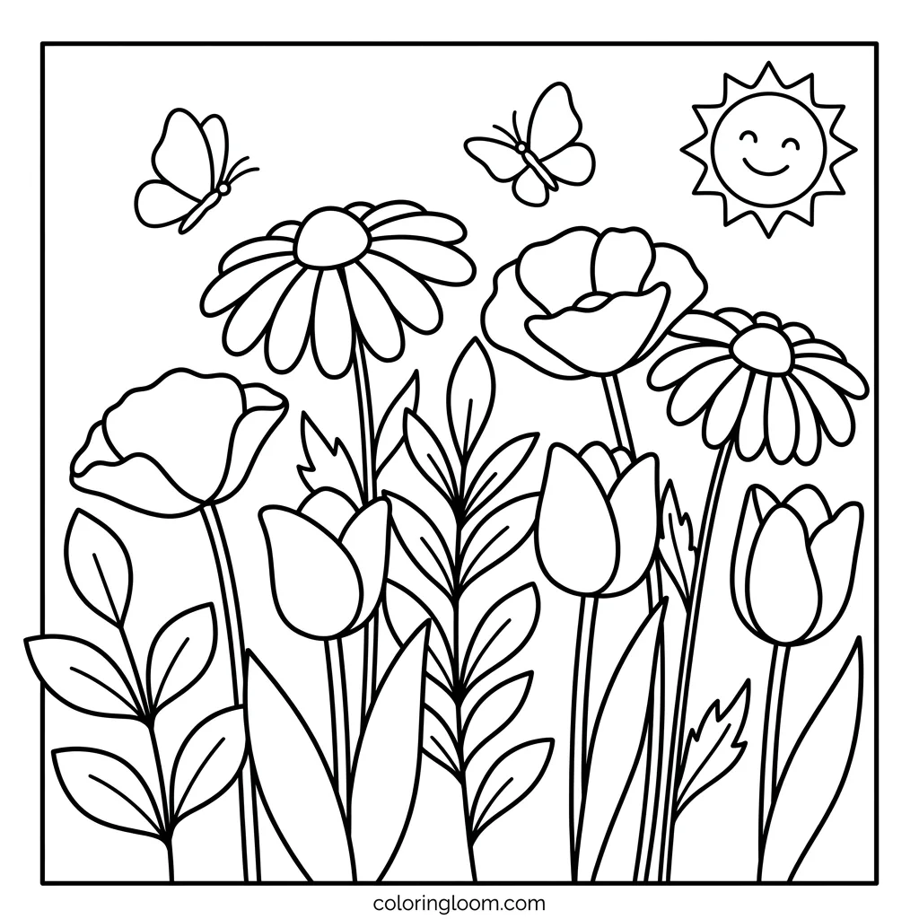 Free Flower Coloring Pages Printable PDF for Kids & Adults Sheet 10