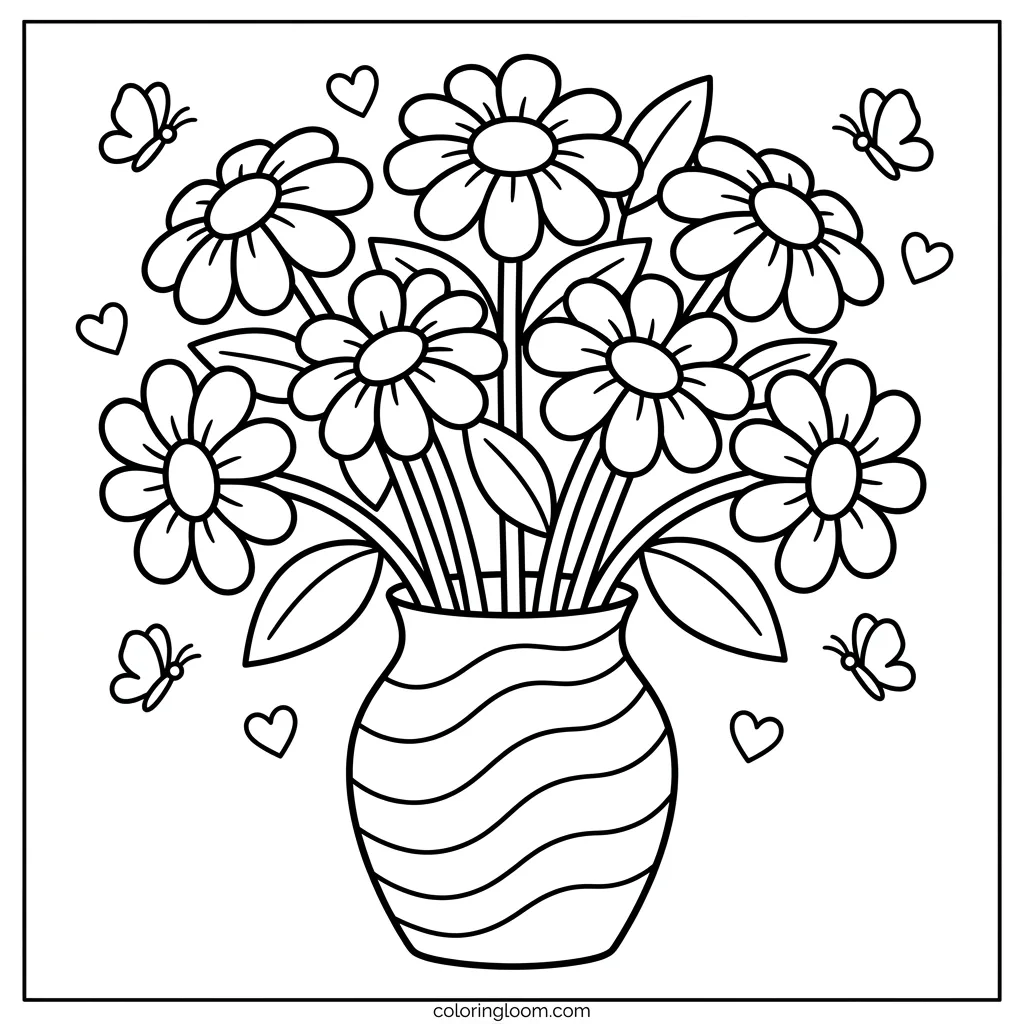 Free Flower Coloring Pages Printable PDF for Kids & Adults Sheet 2