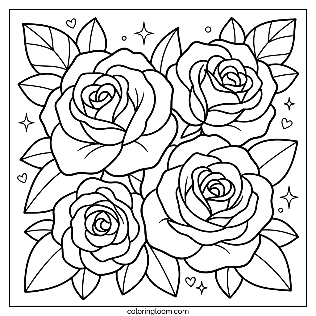 Free Flower Coloring Pages Printable PDF for Kids & Adults Sheet 3