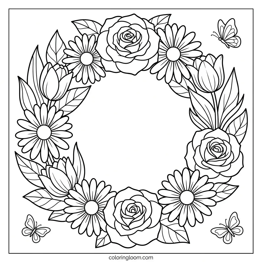 Free Flower Coloring Pages Printable PDF for Kids & Adults Sheet 5
