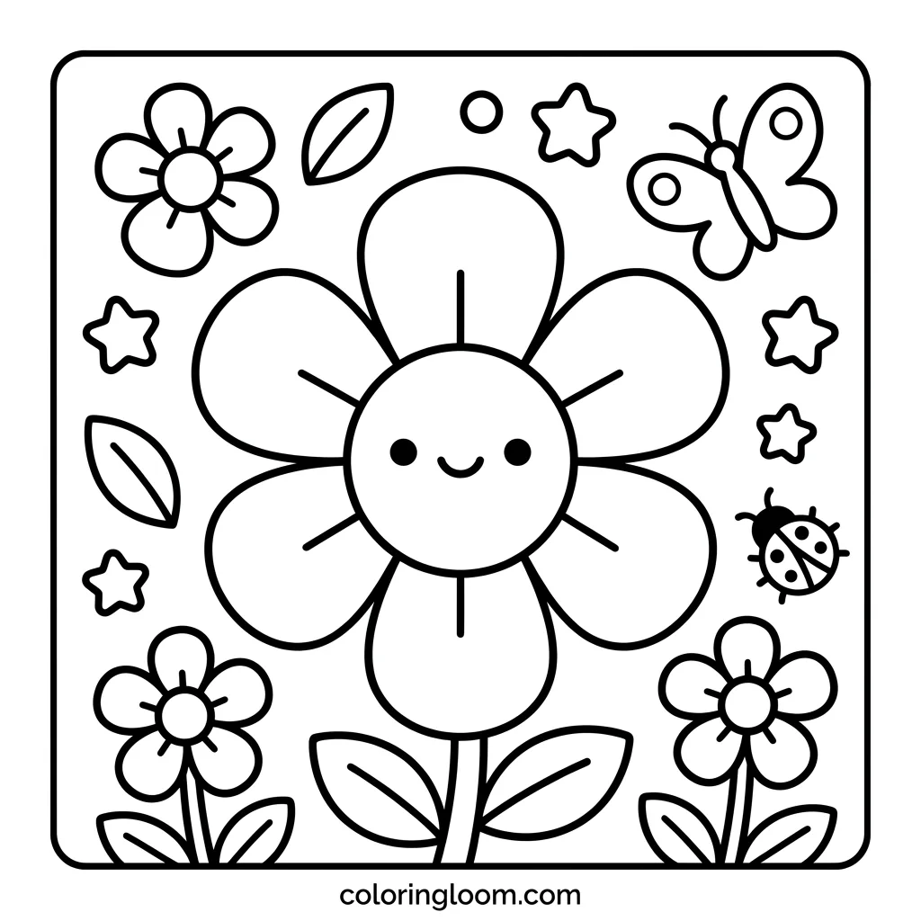 Free Flower Coloring Pages Printable PDF for Kids & Adults Sheet 6