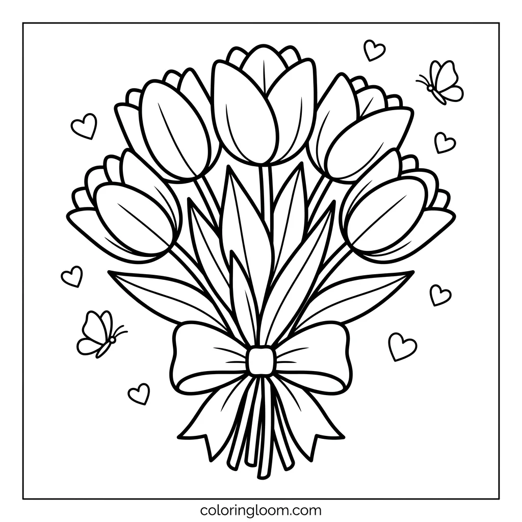 Free Flower Coloring Pages Printable PDF for Kids & Adults Sheet 9