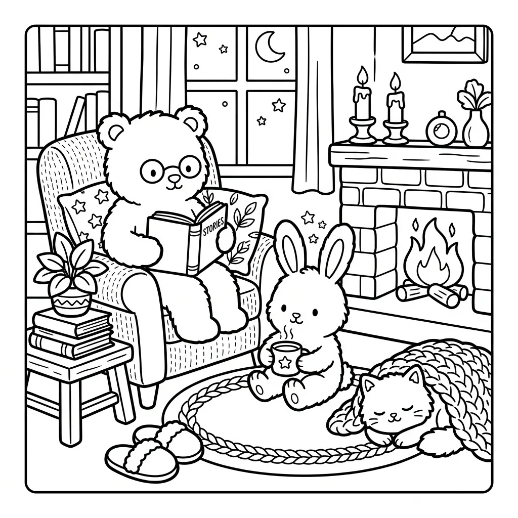 Free Printable Fuzzy Hygge Coloring Book Pages Sheet 1