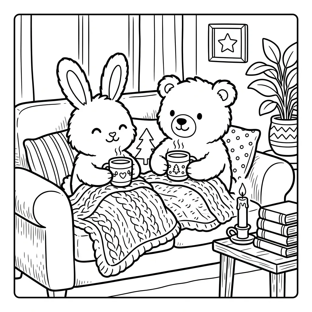 Free Printable Fuzzy Hygge Coloring Book Pages Sheet 2