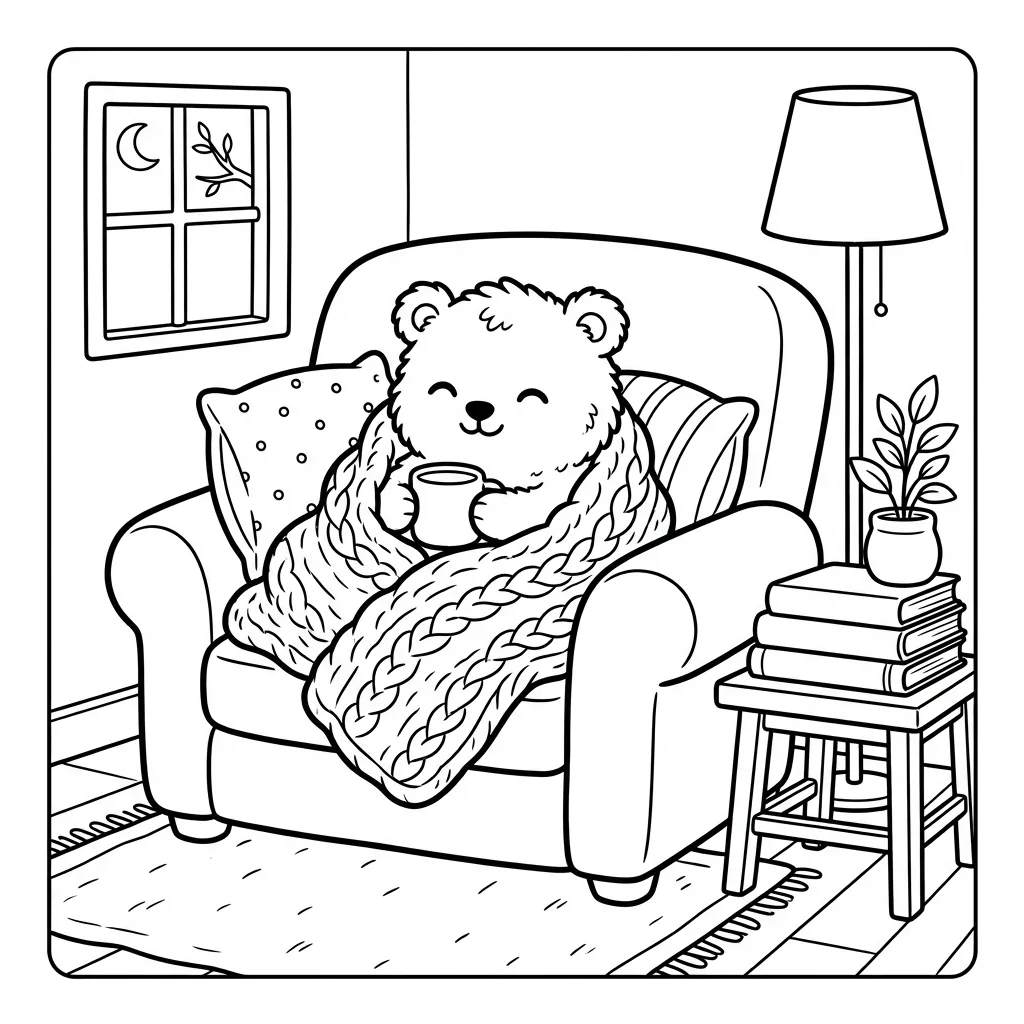 Free Printable Fuzzy Hygge Coloring Book Pages Sheet 4