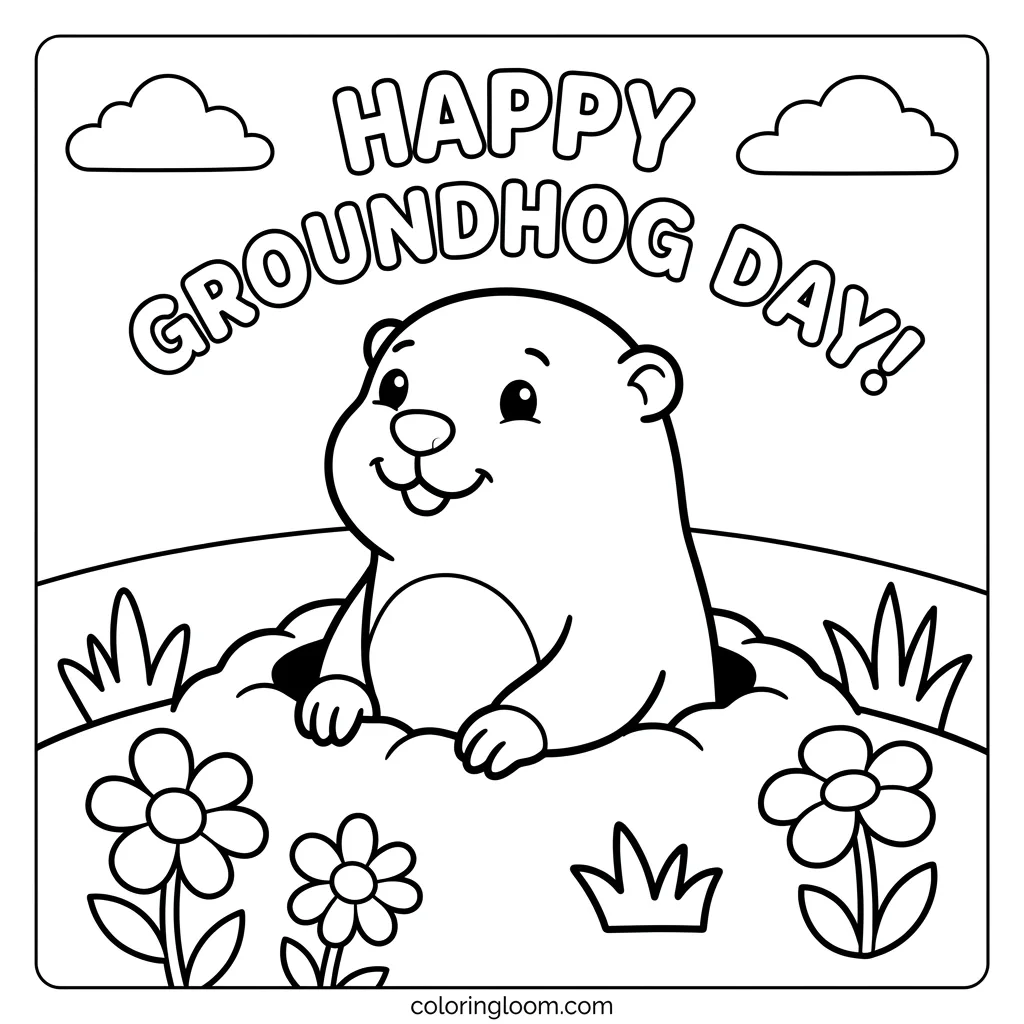 Free Groundhog Day Coloring Pages Printable PDF for Kids Sheet 2