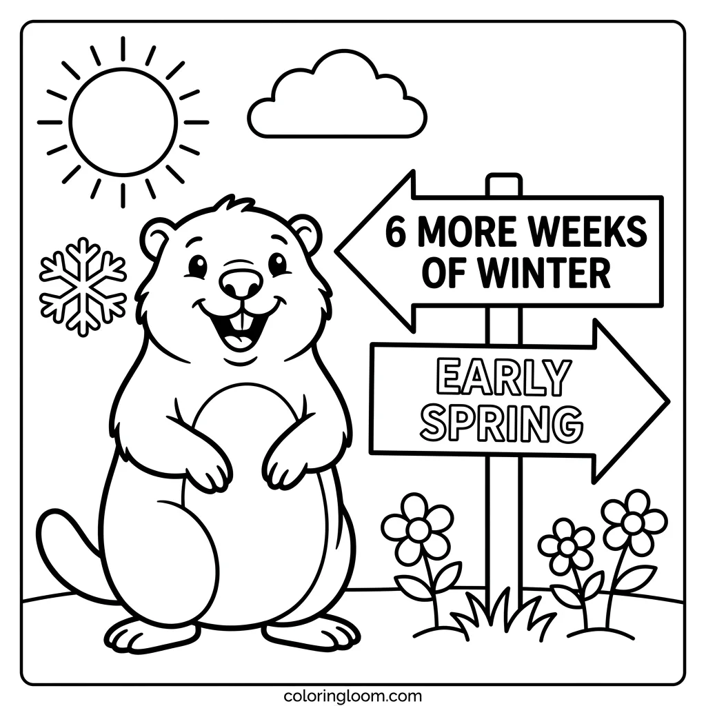 Free Groundhog Day Coloring Pages Printable PDF for Kids Sheet 3