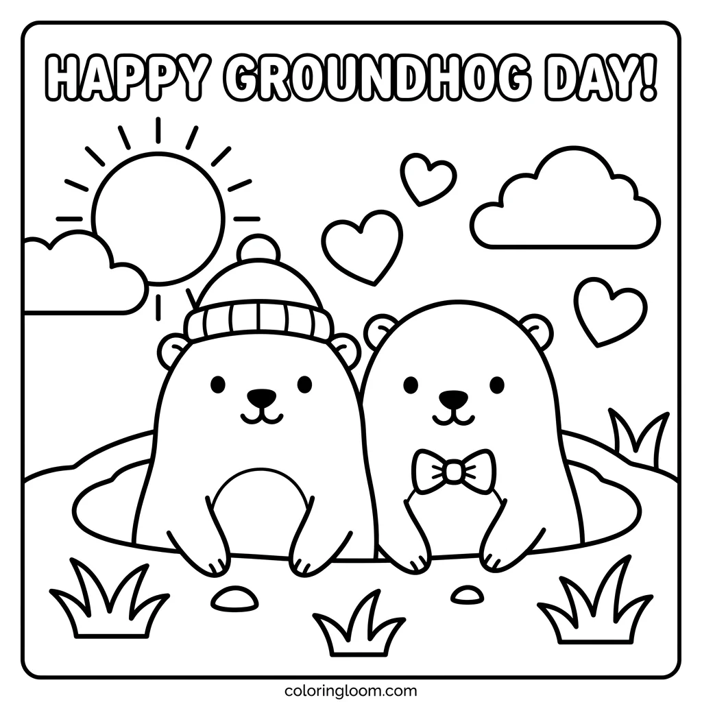 Free Groundhog Day Coloring Pages Printable PDF for Kids Sheet 4