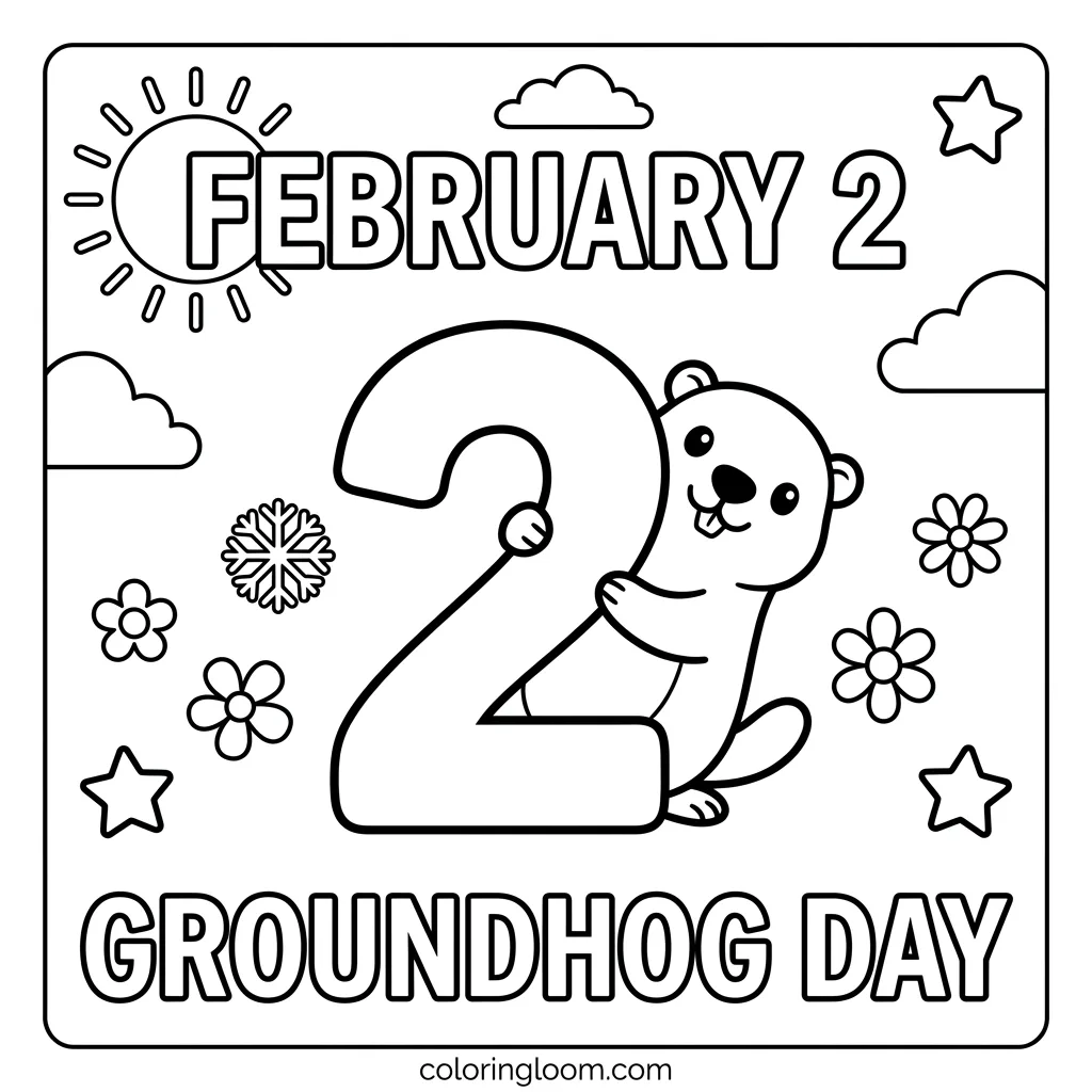 Free Groundhog Day Coloring Pages Printable PDF for Kids Sheet 6