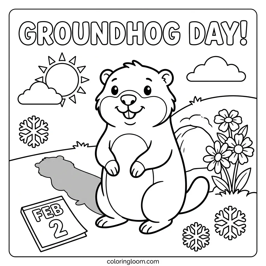 Free Groundhog Day Coloring Pages Printable PDF for Kids Sheet 7