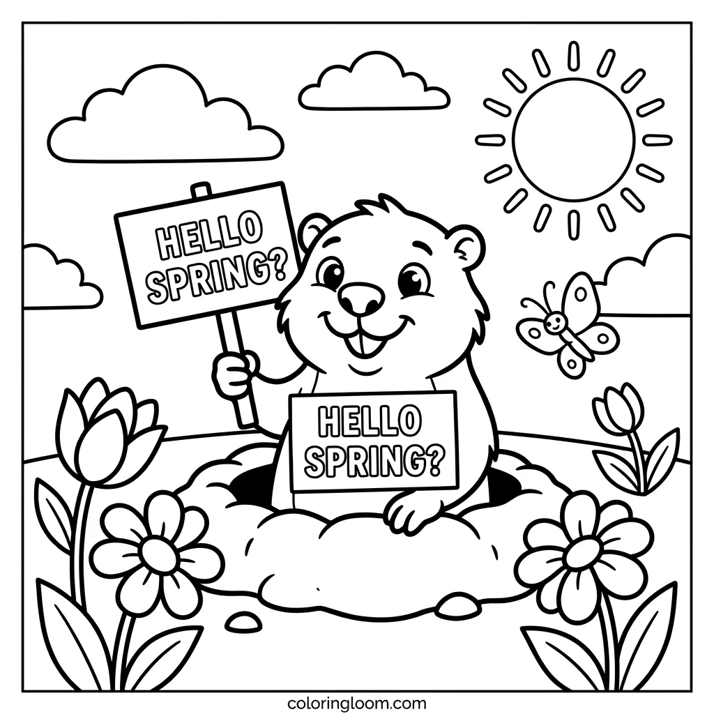 Free Groundhog Day Coloring Pages Printable PDF for Kids Sheet 8