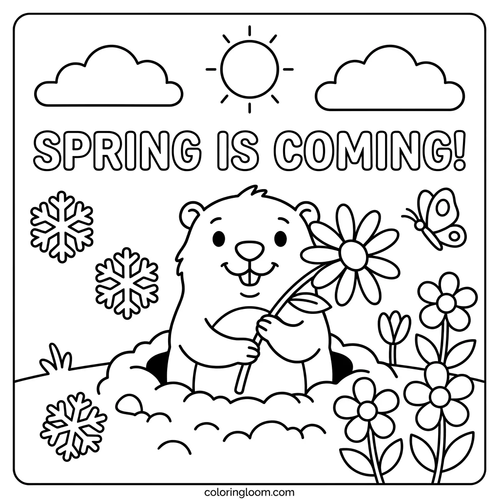 Free Groundhog Day Coloring Pages Printable PDF for Kids Sheet 9