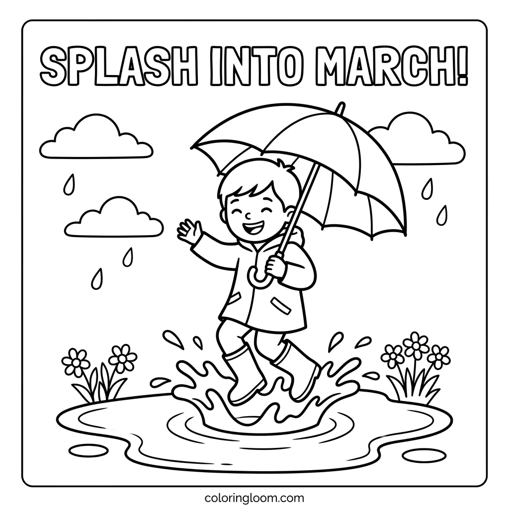 Free March Coloring Pages Printable PDF for Kids Sheet 2