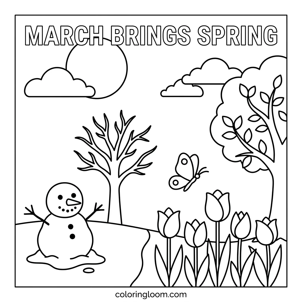 Free March Coloring Pages Printable PDF for Kids Sheet 5