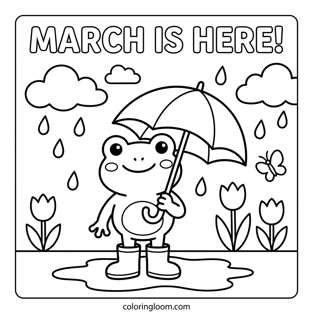 Free March Coloring Pages Printable PDF for Kids Sheet 6