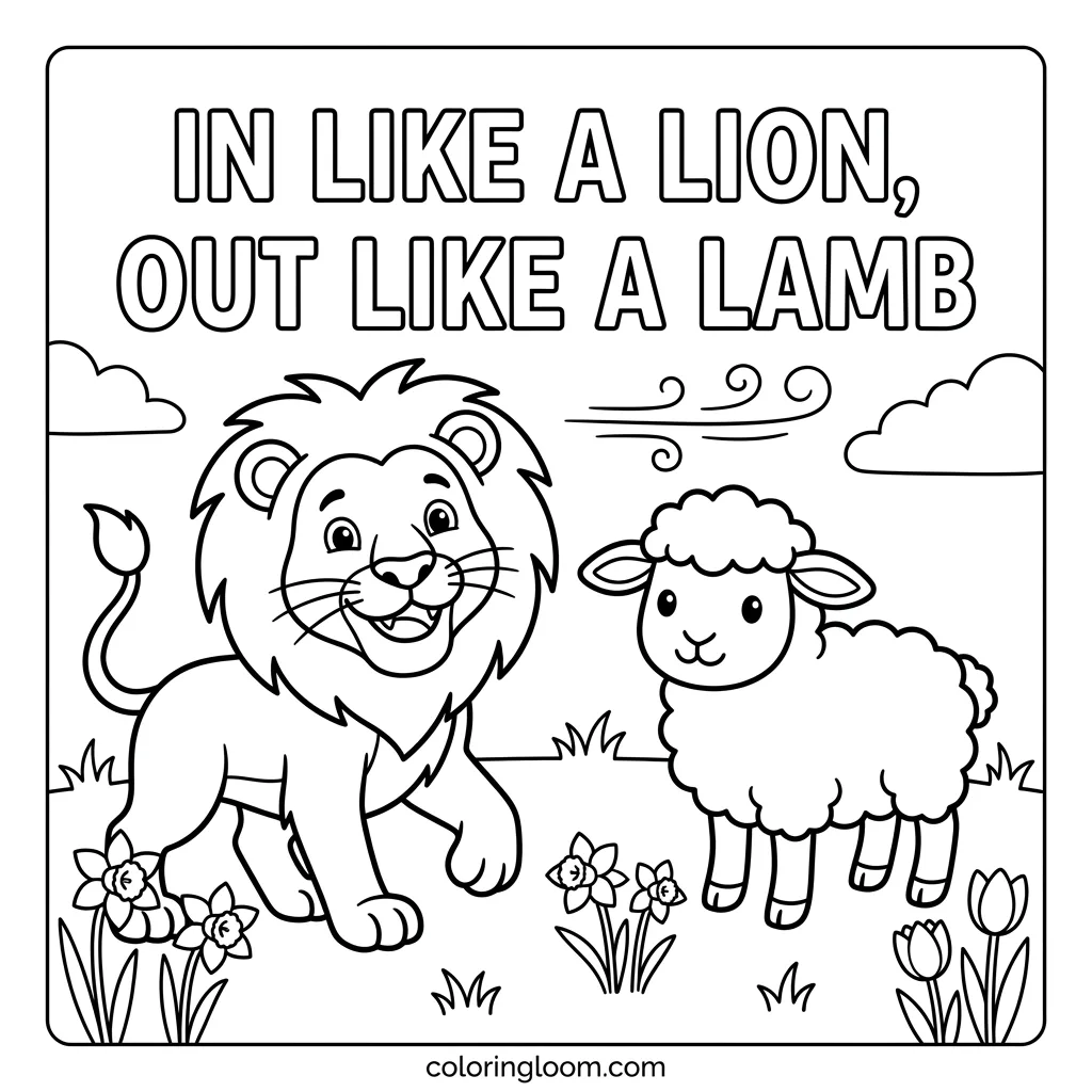 Free March Coloring Pages Printable PDF for Kids Sheet 7