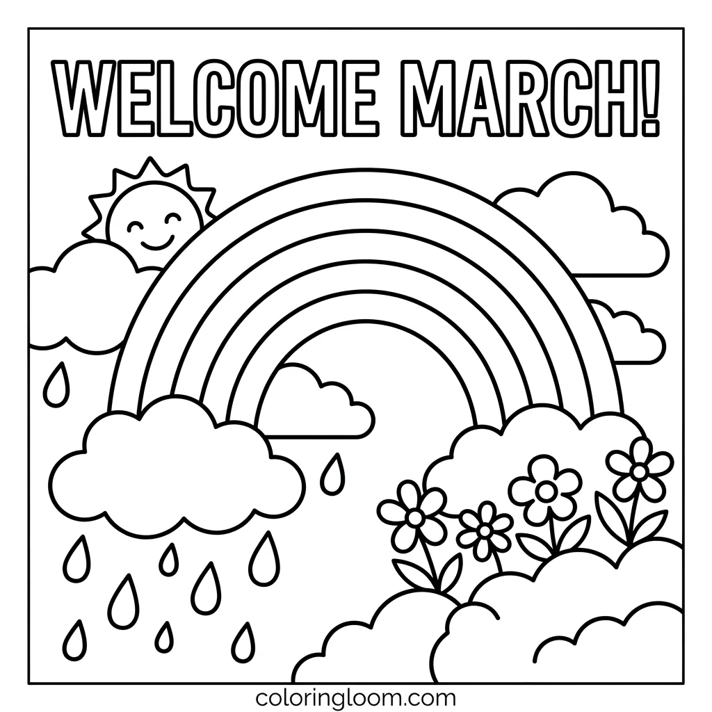 Free March Coloring Pages Printable PDF for Kids Sheet 9