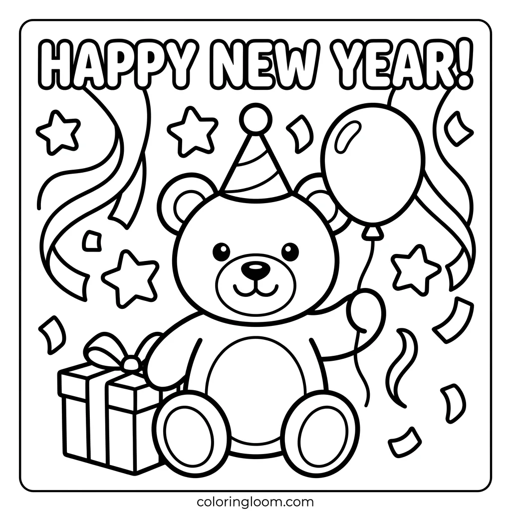 Free New Year’s Coloring Pages for Kids Printable PDF Sheet 10