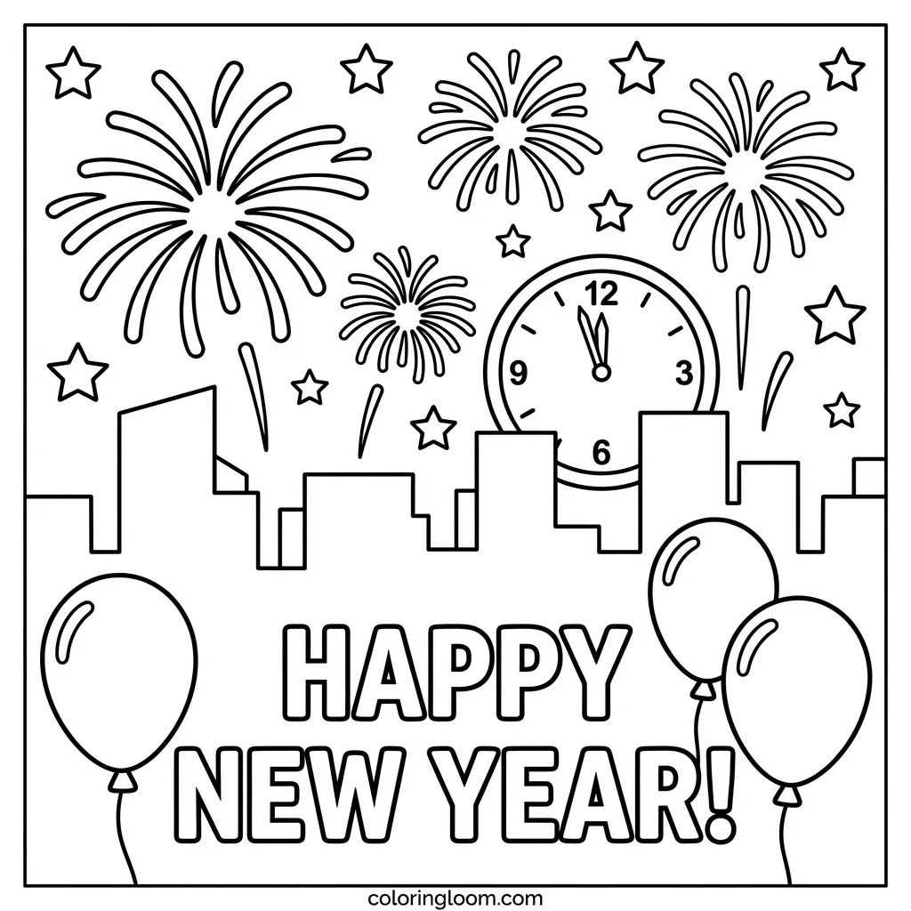 Free New Year’s Coloring Pages for Kids Printable PDF Sheet 3