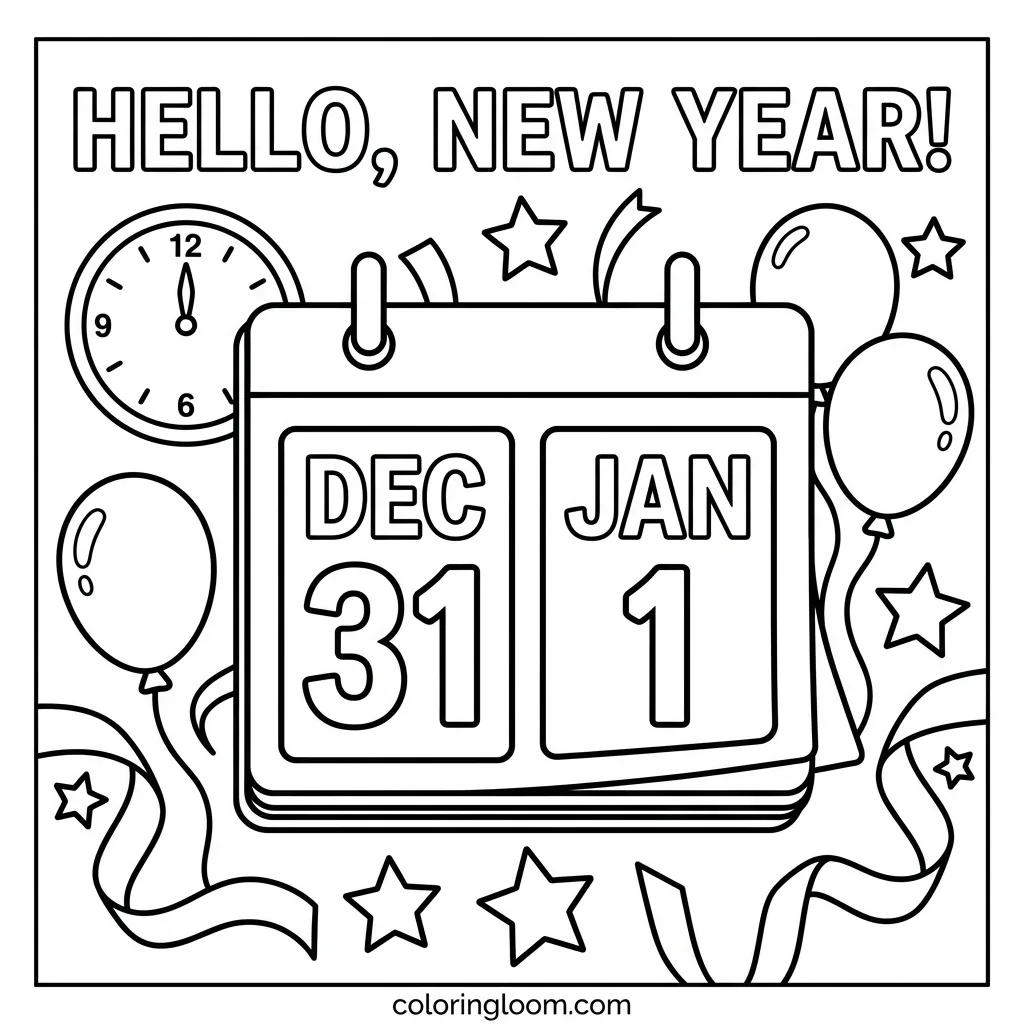 Free New Year’s Coloring Pages for Kids Printable PDF Sheet 4