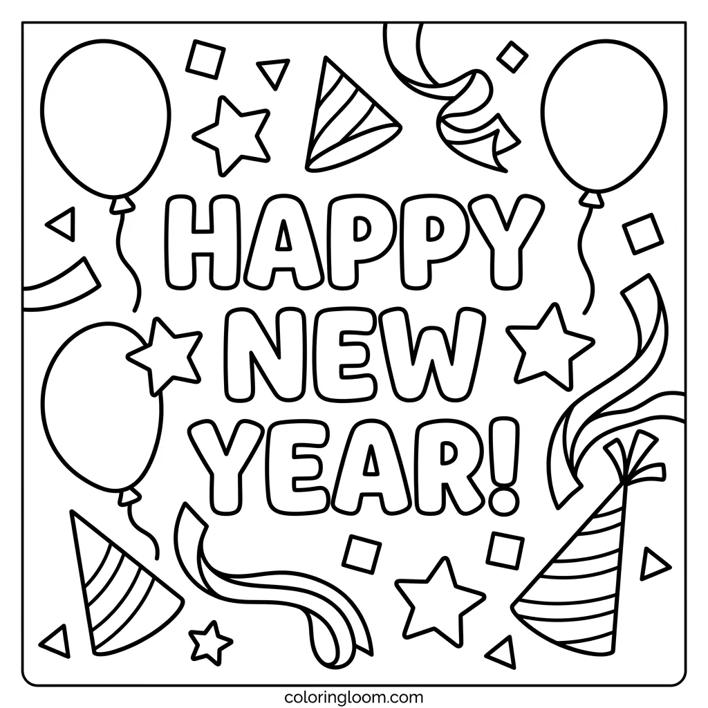 Free New Year’s Coloring Pages for Kids Printable PDF Sheet 6