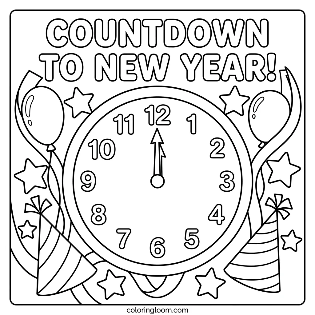 Free New Year’s Coloring Pages for Kids Printable PDF Sheet 7