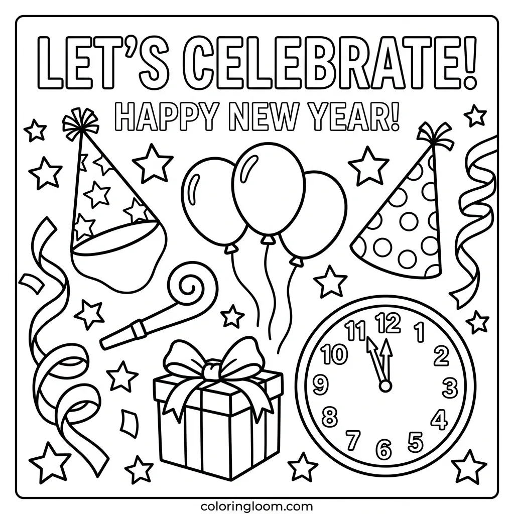 Free New Year’s Coloring Pages for Kids Printable PDF Sheet 8