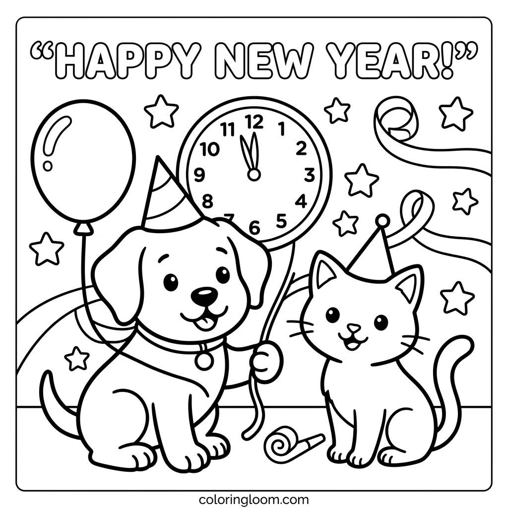 Free New Year’s Coloring Pages for Kids Printable PDF Sheet 9
