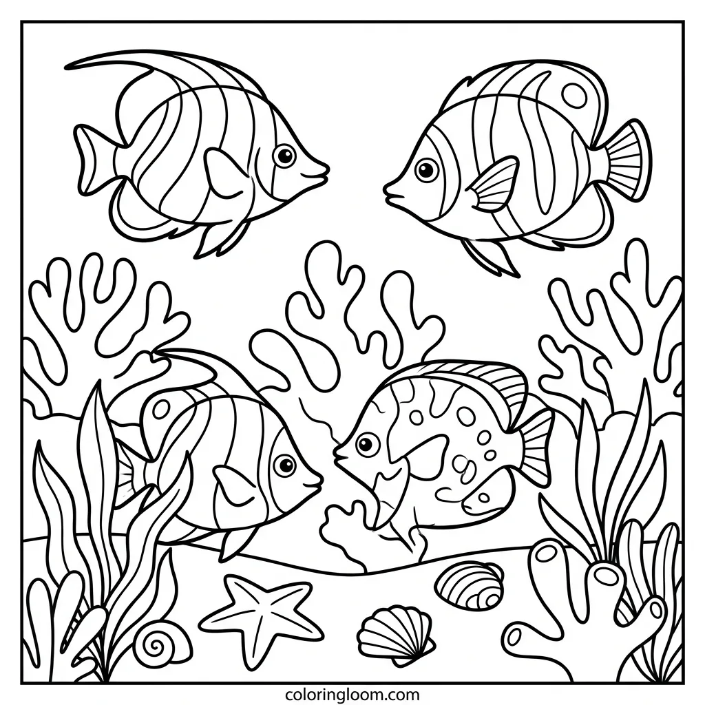 Free Ocean Coloring Pages Printable PDF for Kids Sheet 2