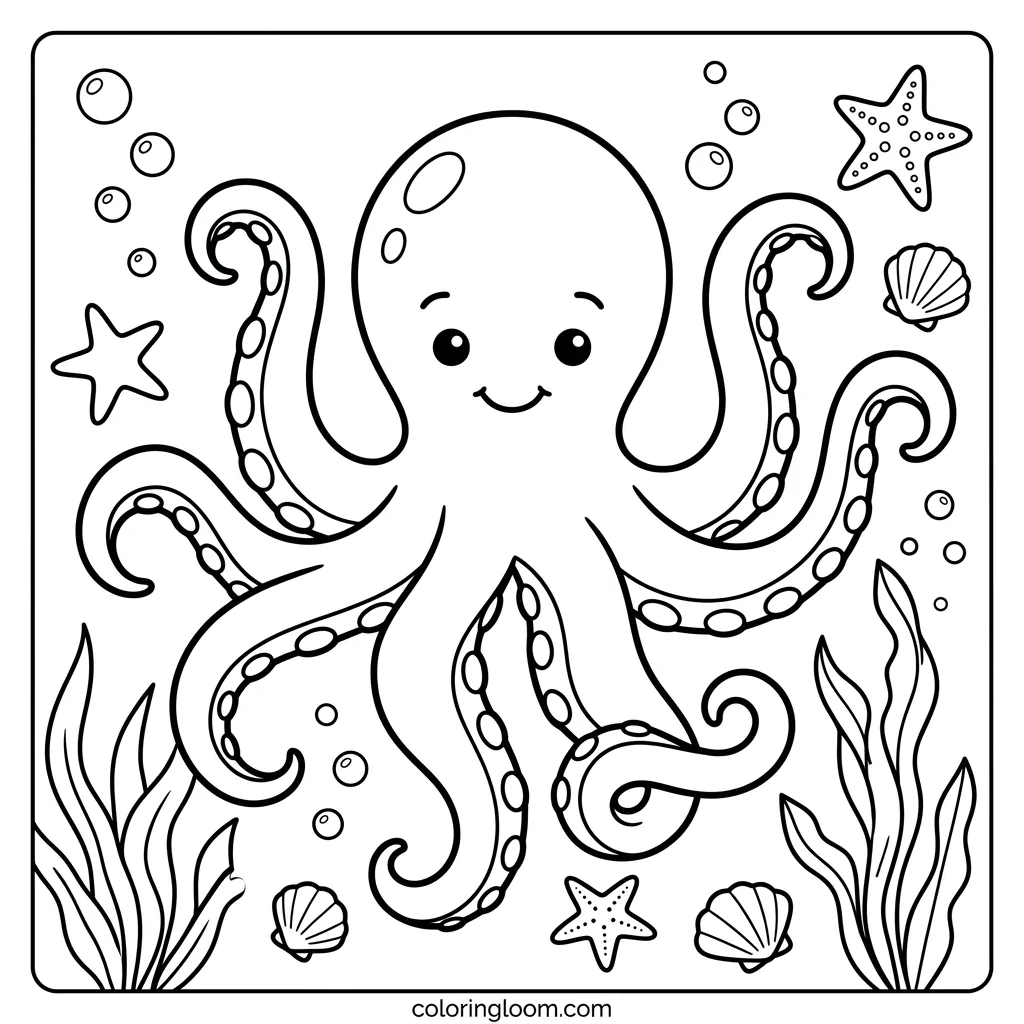 Free Ocean Coloring Pages Printable PDF for Kids Sheet 3