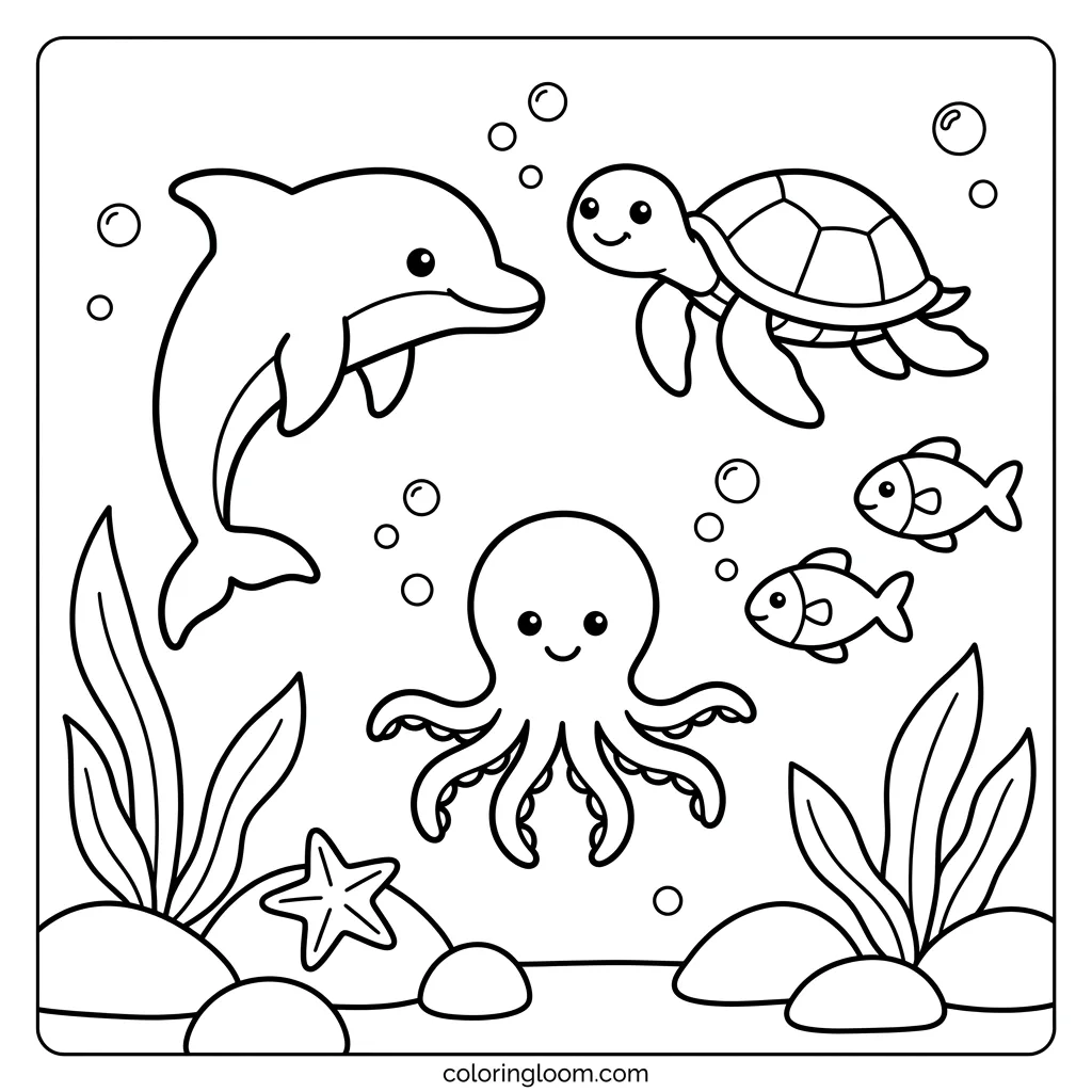 Free Ocean Coloring Pages Printable PDF for Kids Sheet 9