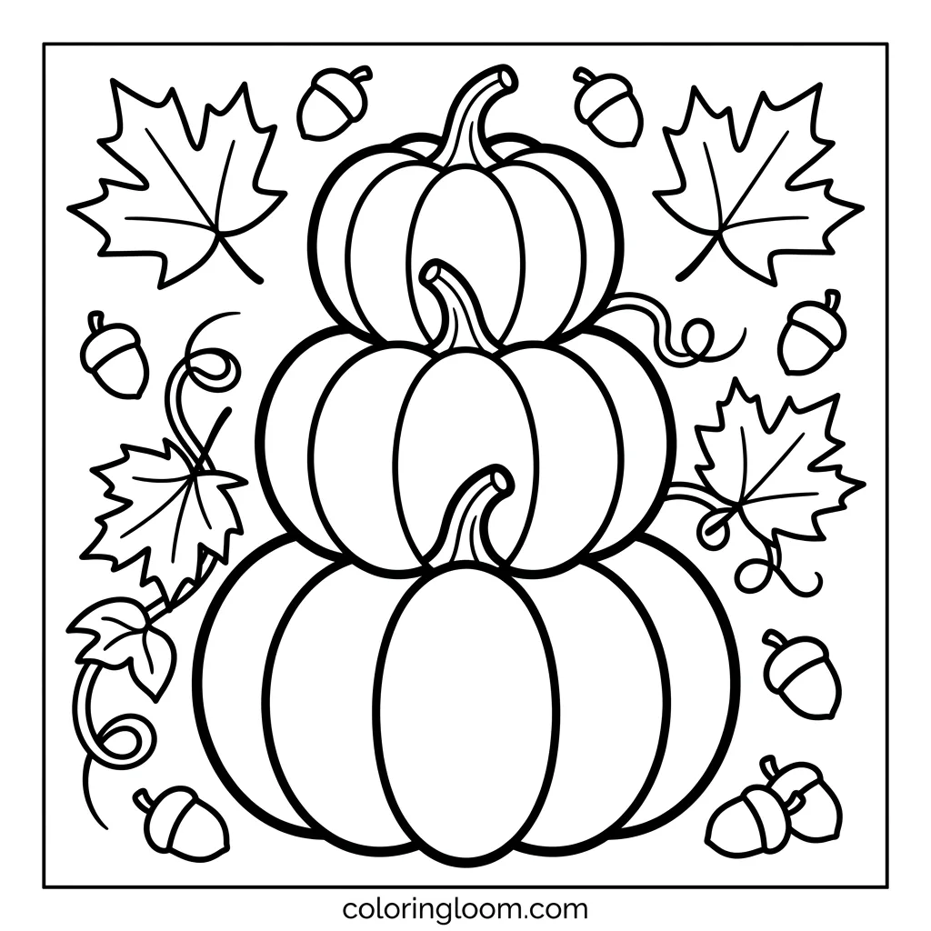 Free Pumpkin Coloring Pages Printable PDF for Kids Sheet 6