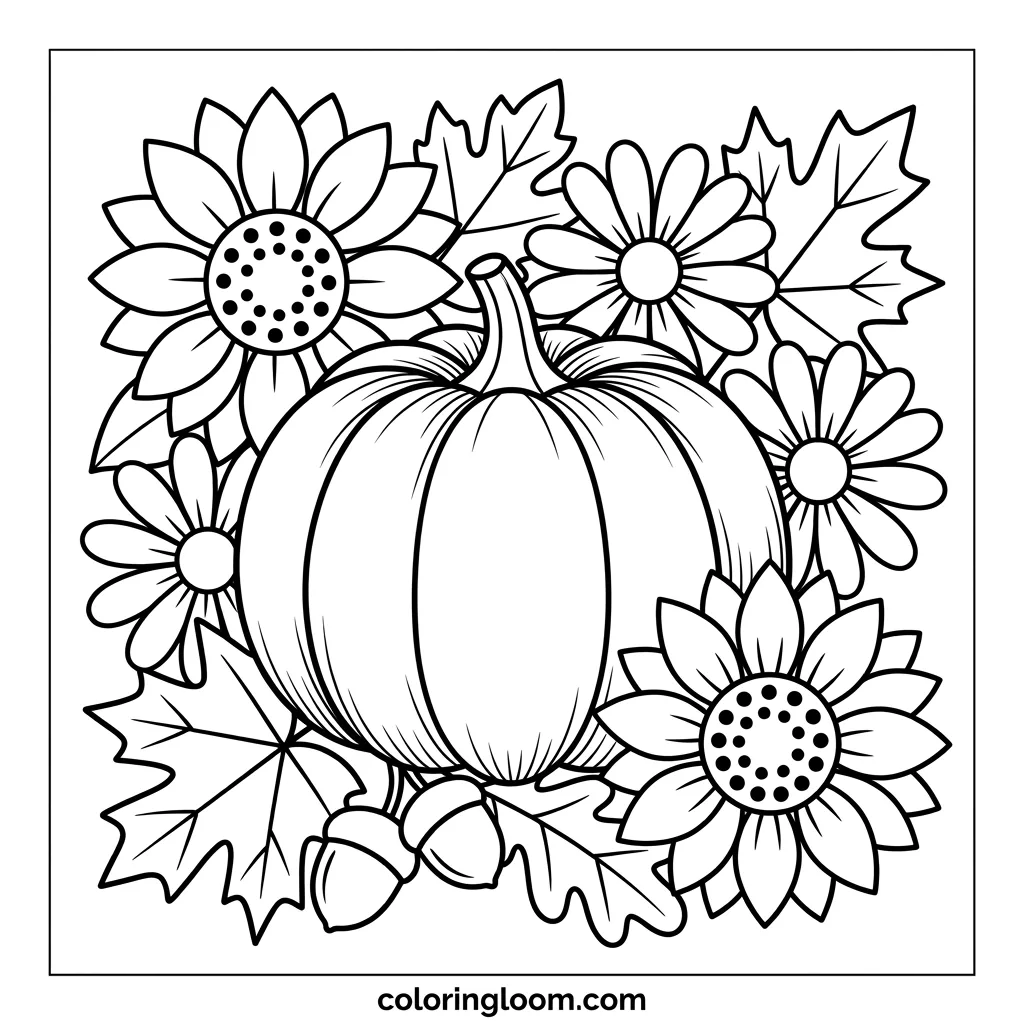 Free Pumpkin Coloring Pages Printable PDF for Kids Sheet 7