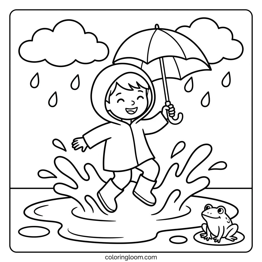 Free Rainy Day Coloring Pages Printable PDF for Kids Sheet 1