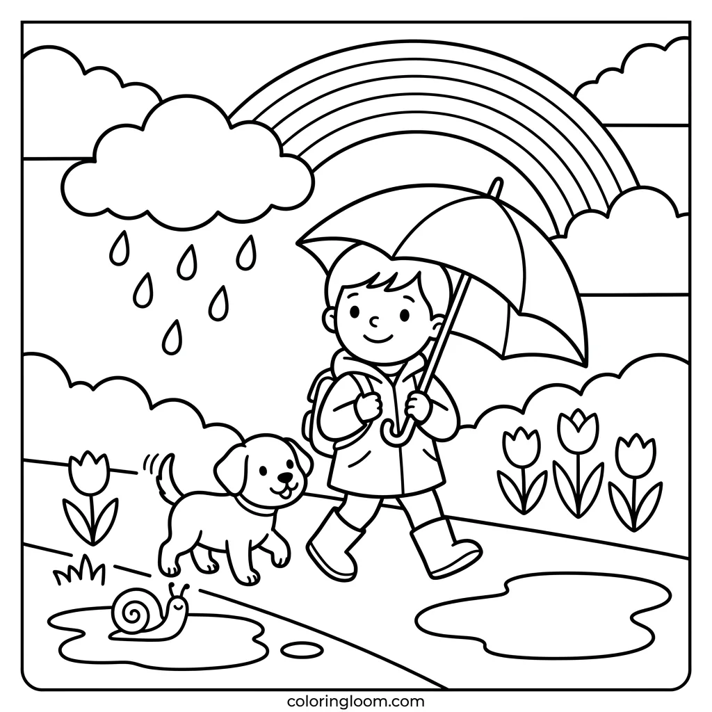 Free Rainy Day Coloring Pages Printable PDF for Kids Sheet 3