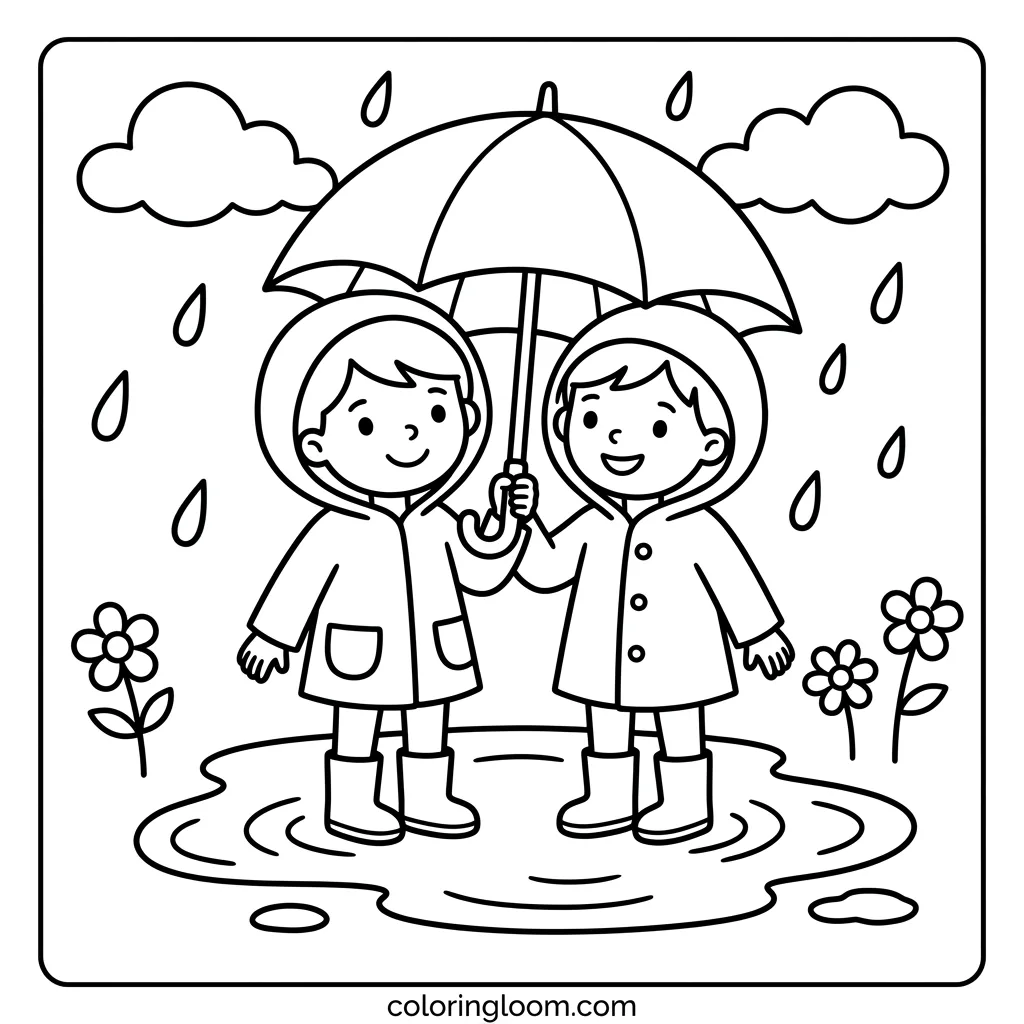 Free Rainy Day Coloring Pages Printable PDF for Kids Sheet 4