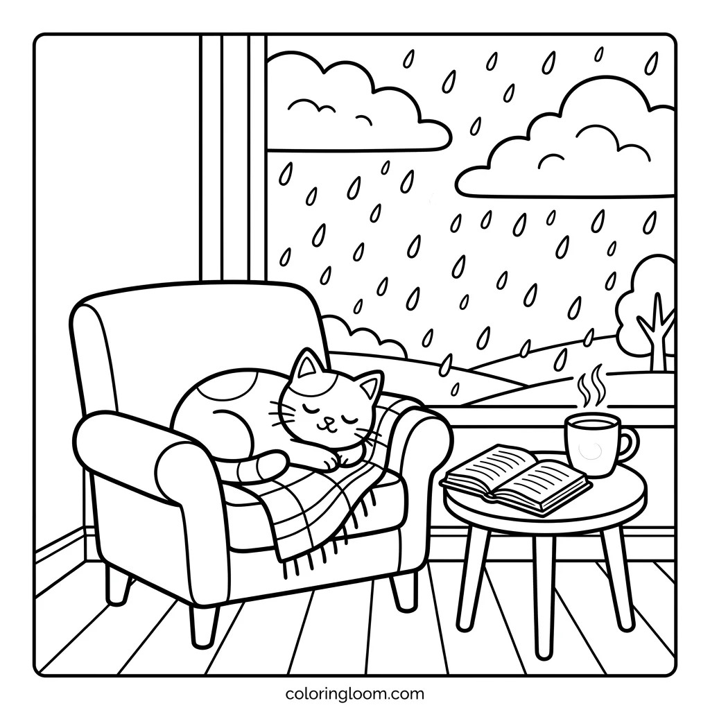 Free Rainy Day Coloring Pages Printable PDF for Kids Sheet 5