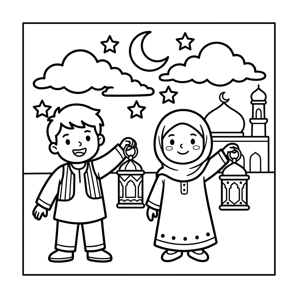 Free Printable Ramadan Coloring Pages Sheet 1
