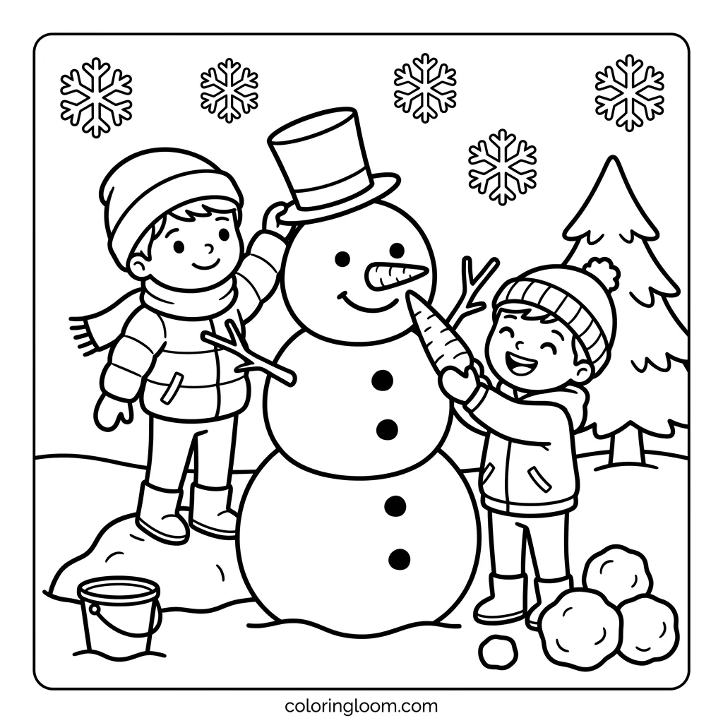 Free Snowman Coloring Pages Printable PDF for Kids Sheet 1
