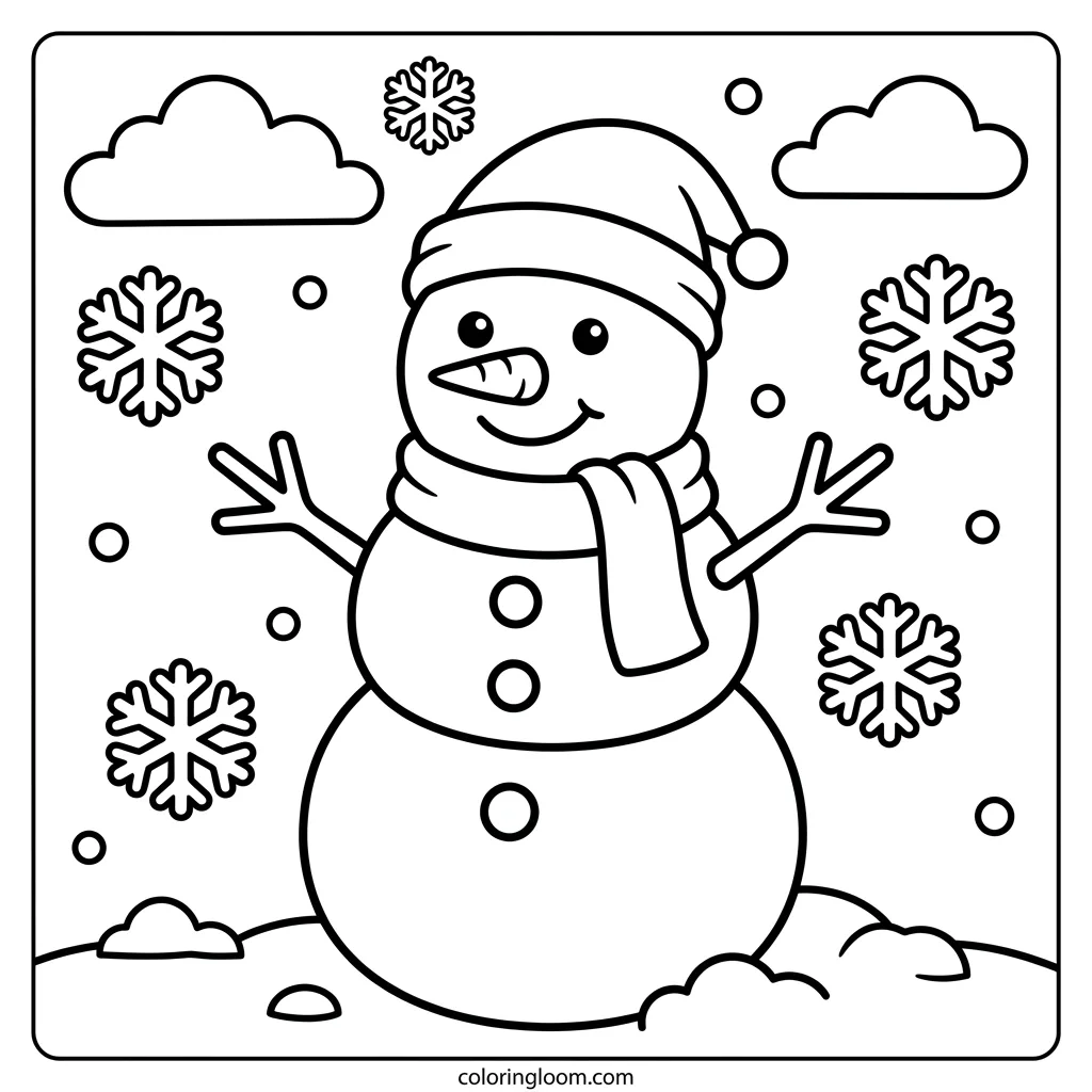 Free Snowman Coloring Pages Printable PDF for Kids Sheet 2