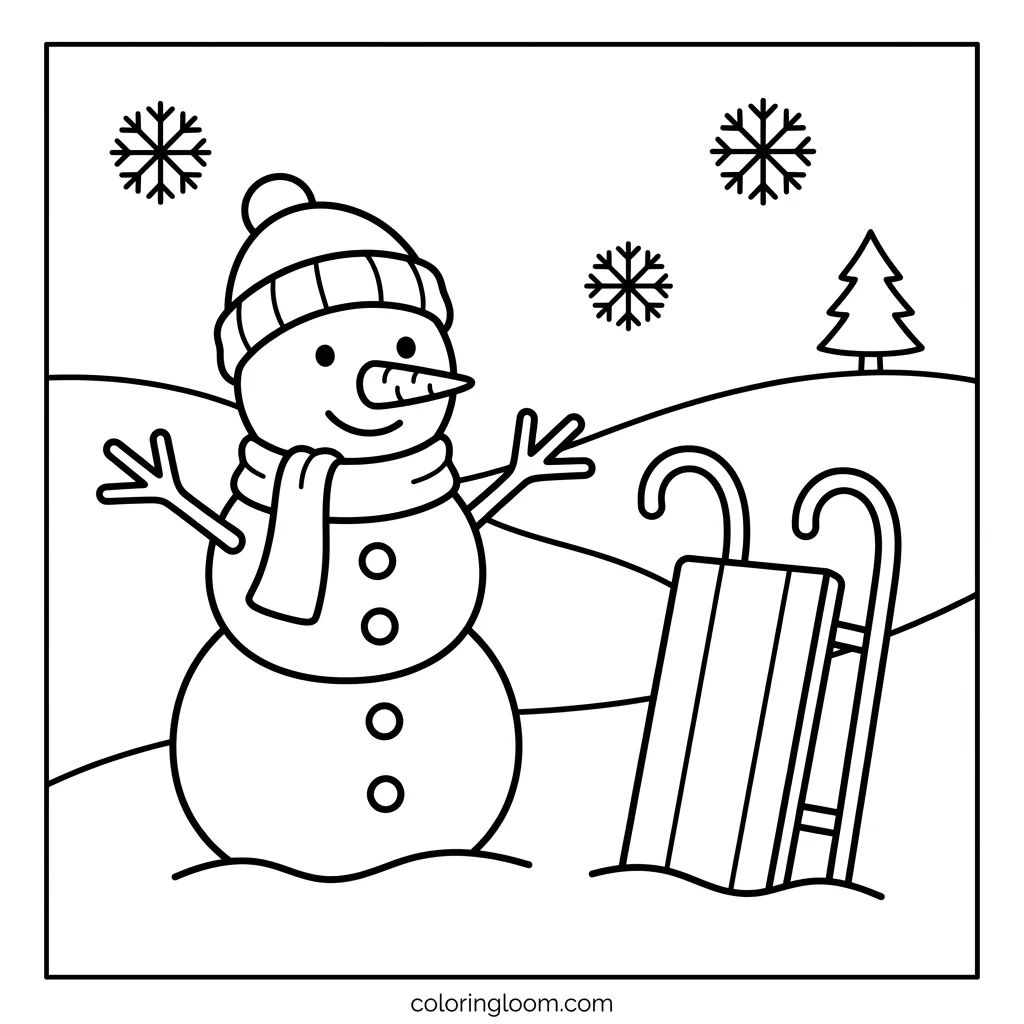 Free Snowman Coloring Pages Printable PDF for Kids Sheet 3