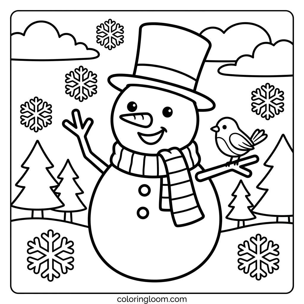 Free Snowman Coloring Pages Printable PDF for Kids Sheet 4
