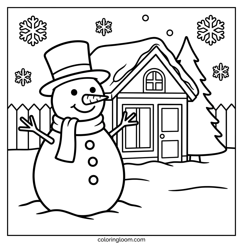 Free Snowman Coloring Pages Printable PDF for Kids Sheet 5