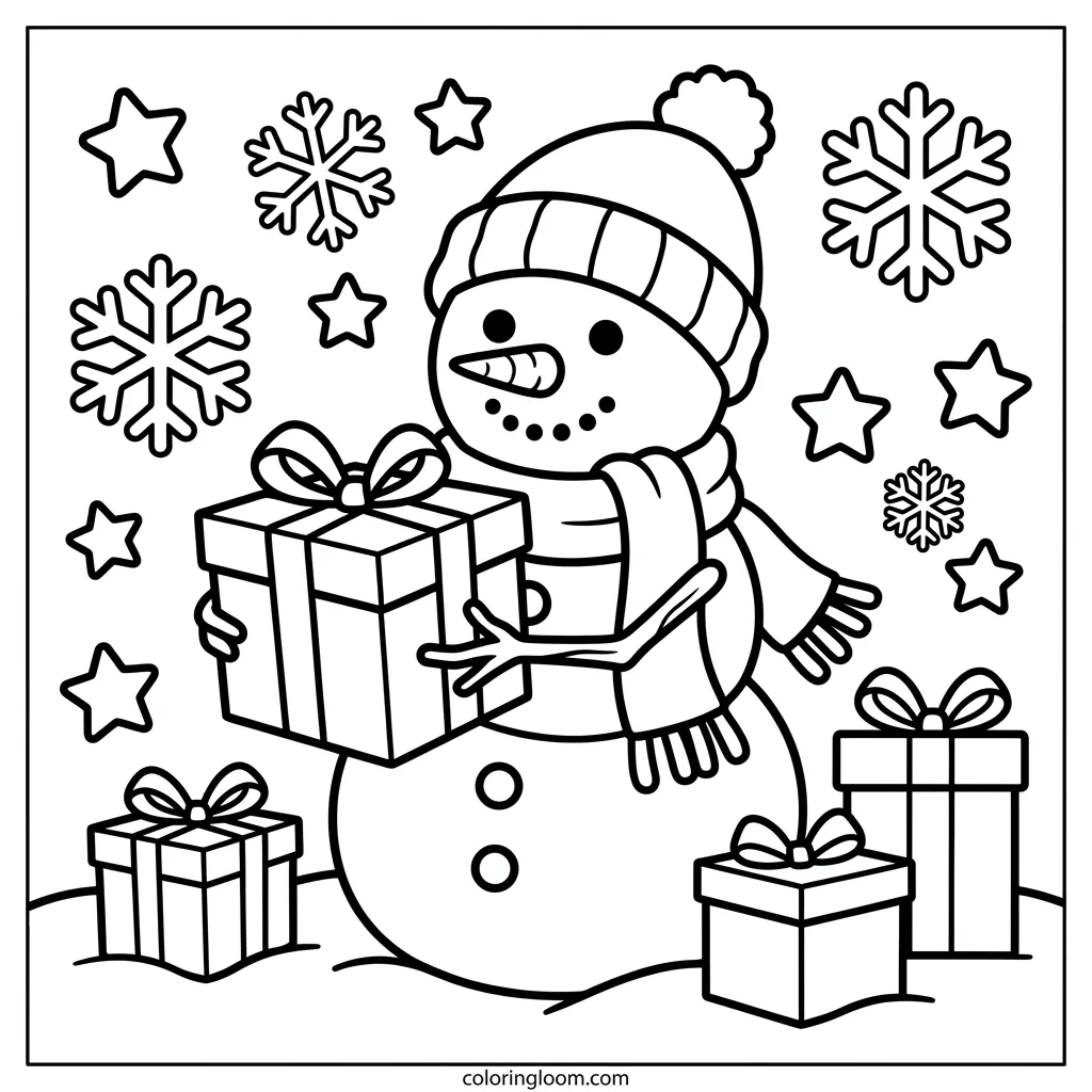 Free Snowman Coloring Pages Printable PDF for Kids Sheet 7