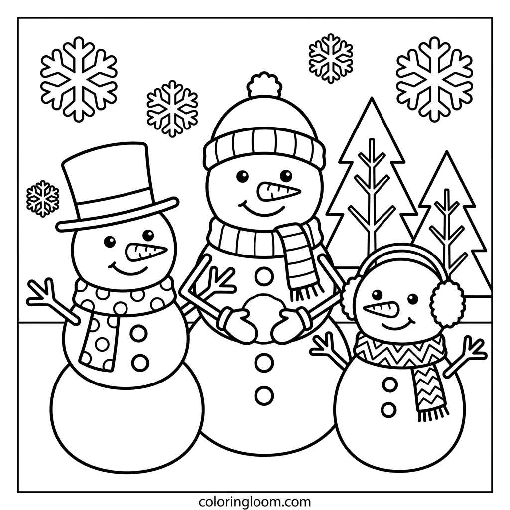 Free Snowman Coloring Pages Printable PDF for Kids Sheet 8
