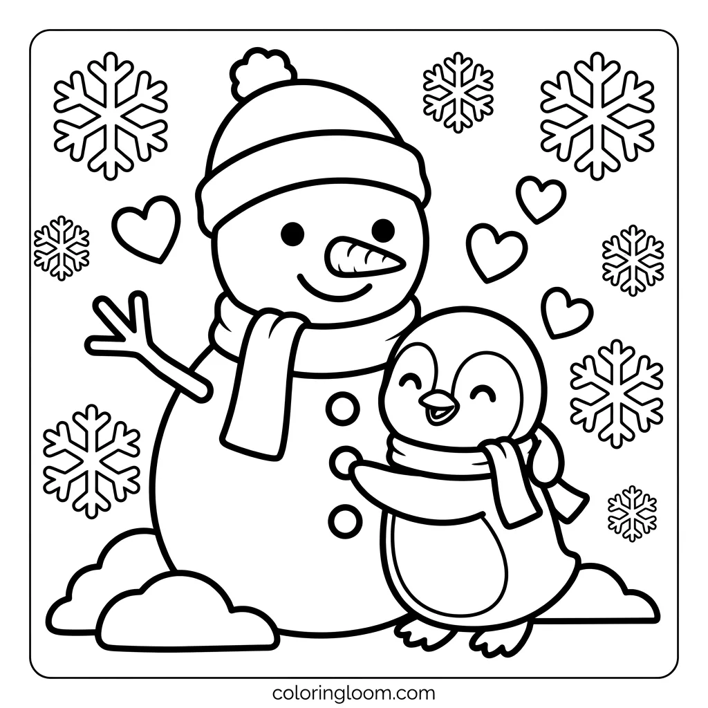 Free Snowman Coloring Pages Printable PDF for Kids Sheet 9