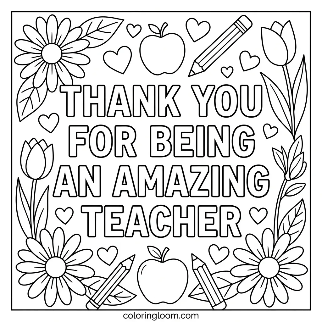 Free Teacher Appreciation Coloring Pages Printable PDF for Kids Sheet 1