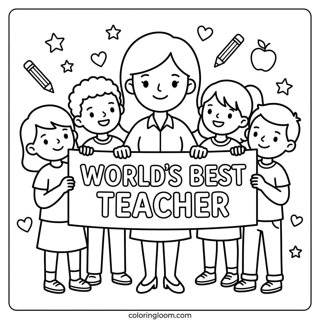 Free Teacher Appreciation Coloring Pages Printable PDF for Kids Sheet 6
